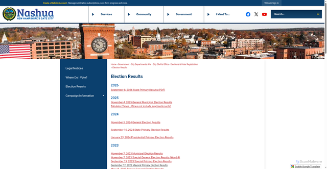 Security scan screenshot of https://www.nashuanh.gov/202/Election-Results