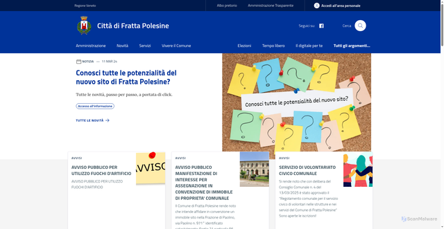 Security scan screenshot of https://www.comune.frattapolesine.ro.it/