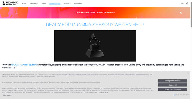 Security scan screenshot of https://recordingacademy.com/awards/faq