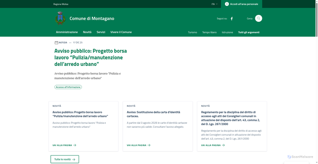 Security scan screenshot of https://comune.montagano.cb.it/