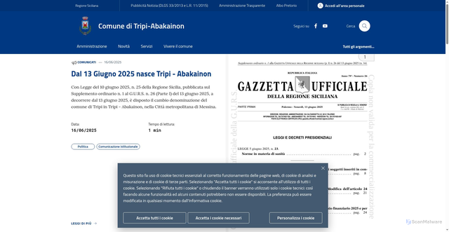 Security scan screenshot of https://www.comune.tripi.me.it/