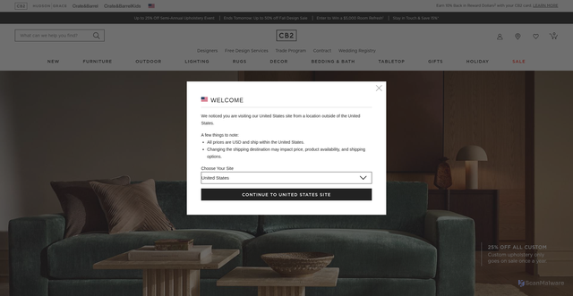 Security scan screenshot of https://www.cb2.com