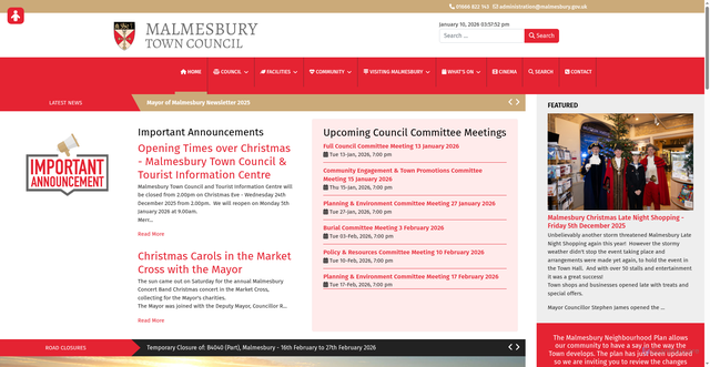 Security scan screenshot of https://www.malmesbury.gov.uk/