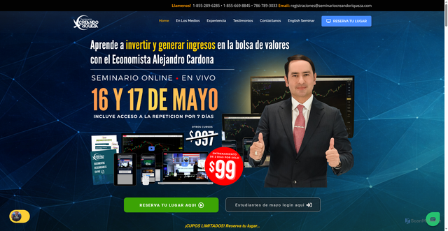 Security scan screenshot of https://seminariocreandoriqueza.com