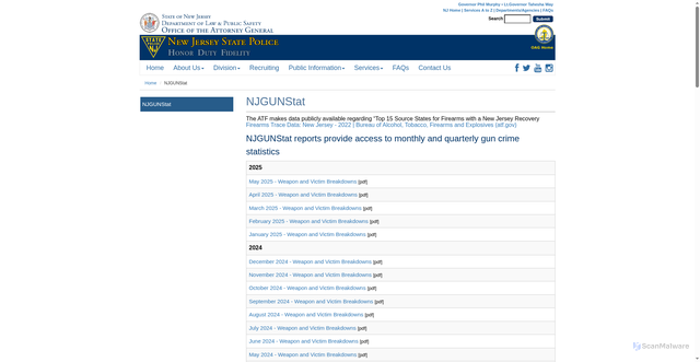 Security scan screenshot of https://www.nj.gov/oag/njsp/njgunstat/index.shtml