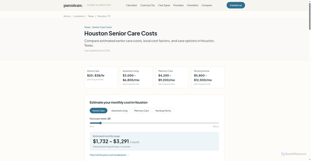 Security scan screenshot of https://parentcarehelp.com/locations/texas/houston