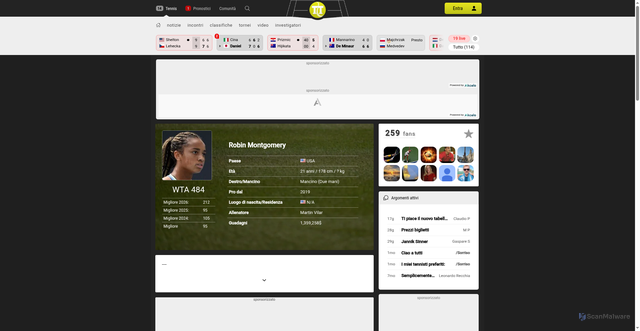 Security scan screenshot of https://it.tennistemple.com/player/robin-montgomery/8136/