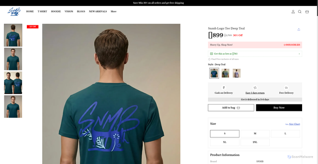 Security scan screenshot of https://snmb.shop/Snmb-Logo-Tee-Deep-Teal/catalogue/ALYHVxgb/HTuNkts5