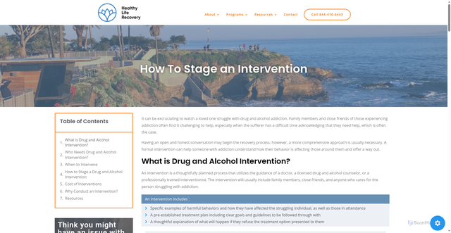 Security scan screenshot of https://healthyliferecovery.com/addiction-intervention/