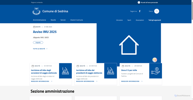 Security scan screenshot of https://www.comune.sedrina.bg.it/home/index.html