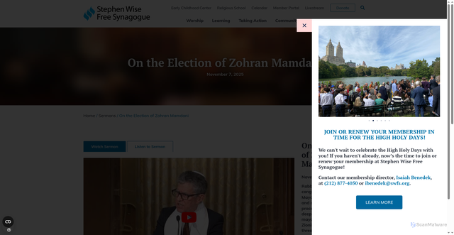 Security scan screenshot of https://swfs.org/sermons/on-the-election-of-zohran-mamdani/