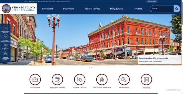 Security scan screenshot of https://venangocountypa.gov/