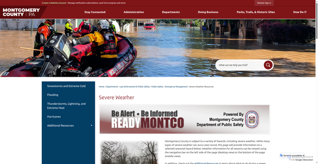 Security scan screenshot of https://www.montgomerycountypa.gov/3146/Severe-Weather-Resources