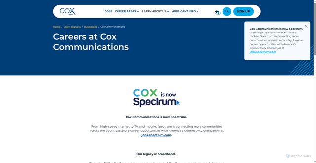 Security scan screenshot of https://jobs.coxenterprises.com/en/learn-about-us/businesses/cox-communications/