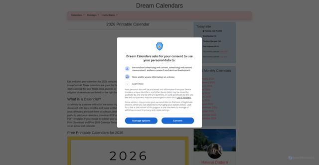 Security scan screenshot of https://www.dreamcalendars.com
