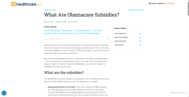 Security scan screenshot of https://www.healthcare.com/what-are-obamacare-subsidies-30737/