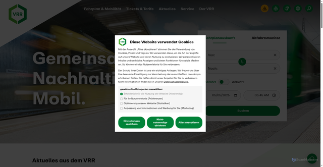 Security scan screenshot of https://www.vrr.de