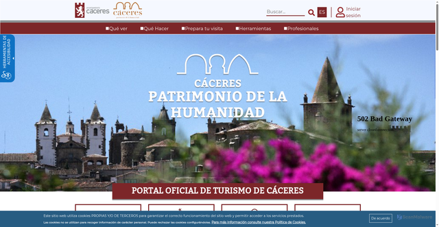 Security scan screenshot of https://turismo.caceres.es