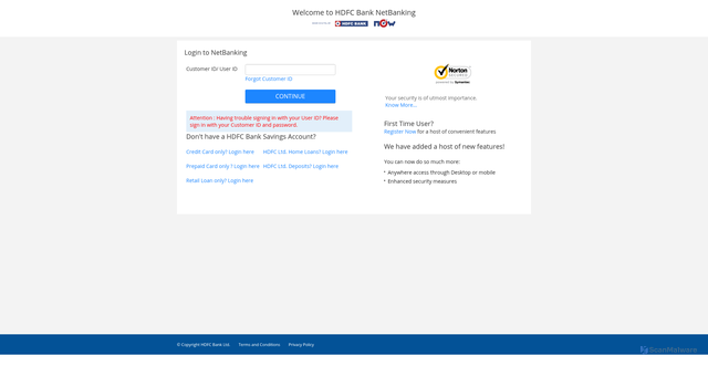 Security scan screenshot of https://netbanking.hdfcbank.com