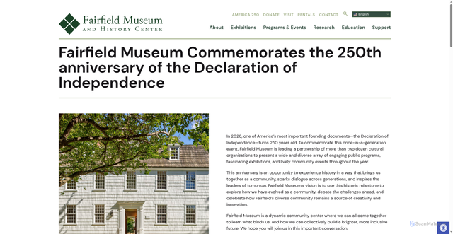 Security scan screenshot of https://www.fairfieldhistory.org/america250/