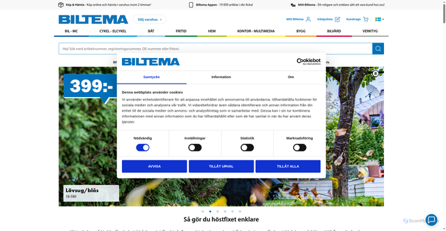 Security scan screenshot of https://biltema.se