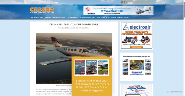 Security scan screenshot of https://cessnaowner.org/cessna-421-the-luxurious-golden-eagle/