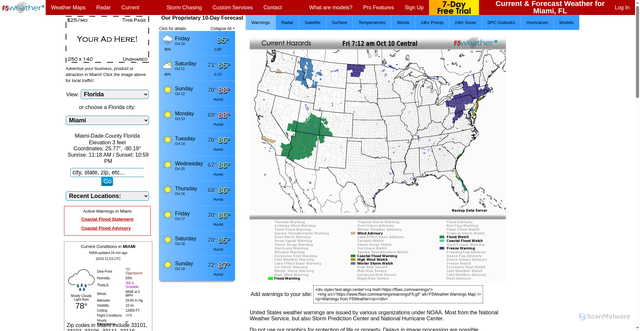 Security scan screenshot of https://www.f5wx.com/weather/us/florida/miami/