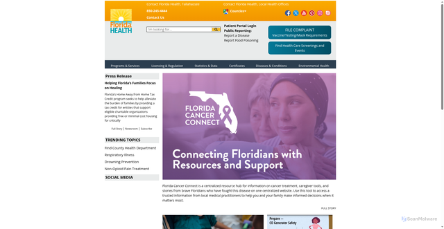 Security scan screenshot of https://www.floridahealth.gov/