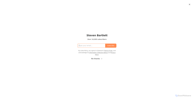 Security scan screenshot of https://steven.substack.com/