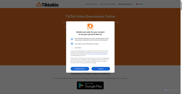 Security scan screenshot of https://tiktokio.com