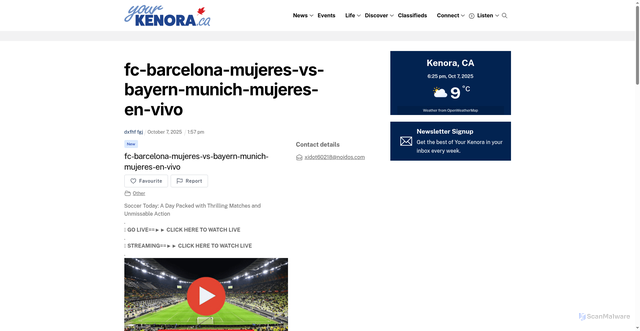 Security scan screenshot of https://yourkenora.ca/classifieds/listings/fc-barcelona-mujeres-vs-bayern-munich-mujeres-en-vivo/?dfh=