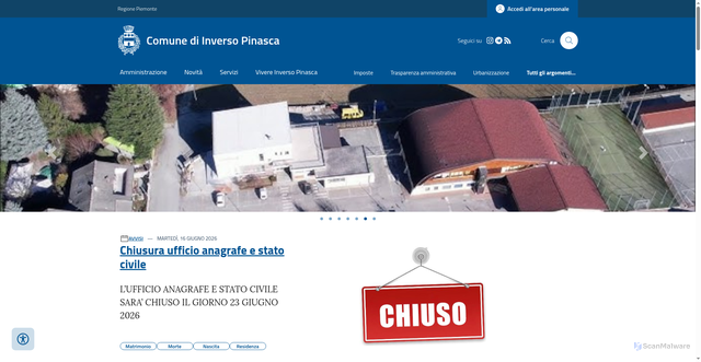 Security scan screenshot of https://www.comune.inversopinasca.to.it