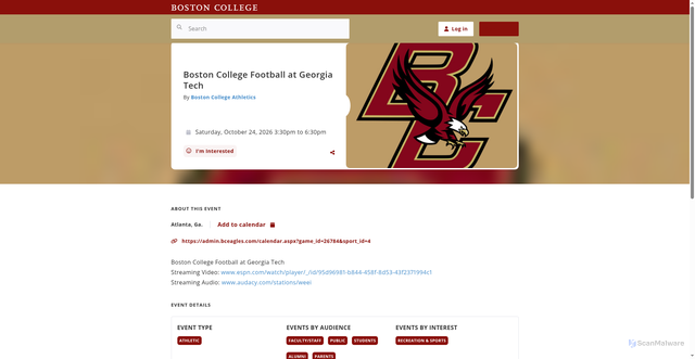 Security scan screenshot of https://events.bc.edu/event/boston-college-football-at-georgia-tech
