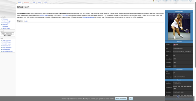 Security scan screenshot of https://tennislibrary.miraheze.org/wiki/Chris_Evert