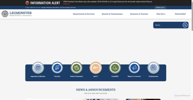 Security scan screenshot of https://leominster-ma.gov/