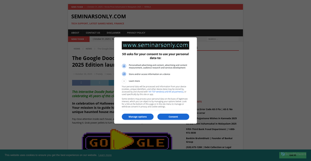 Security scan screenshot of https://www.seminarsonly.com/news/the-google-doodle-pac-man-halloween-2025-edition-launched/