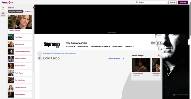 Security scan screenshot of https://sopranos.fandom.com/wiki/Edie_Falco