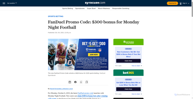Security scan screenshot of https://www.syracuse.com/betting/2025/10/fanduel-promo-code-300-bonus-for-monday-night-football.html