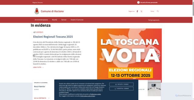 Security scan screenshot of https://www.comune.asciano.siena.it/