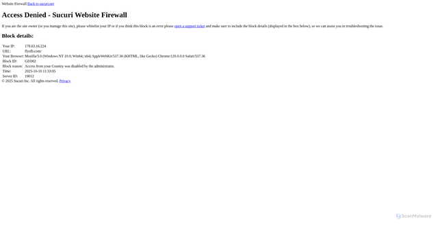 Security scan screenshot of https://flysfb.com/