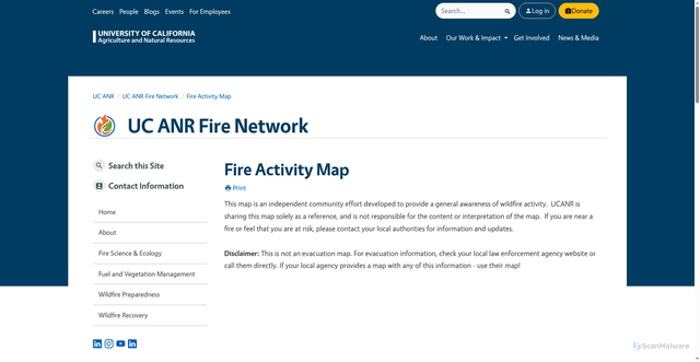 Security scan screenshot of https://ucanr.edu/program/uc-anr-fire-network/fire-activity-map