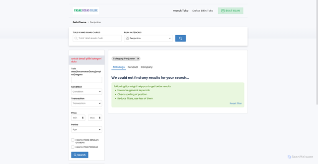 Security scan screenshot of https://tomarketo.com/index.php?page=search&sCategory=6&sShowAs=list