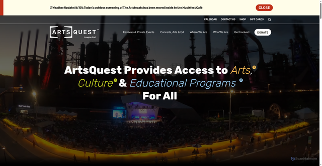 Security scan screenshot of https://artsquest.org