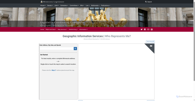 Security scan screenshot of https://www.gis.lcc.mn.gov/iMaps/districts/