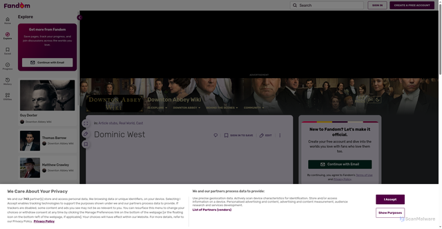 Security scan screenshot of https://downtonabbey.fandom.com/wiki/Dominic_West
