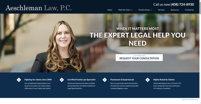 Security scan screenshot of https://www.aeschlemanlaw.com/divorce-lawyer-san-jose/