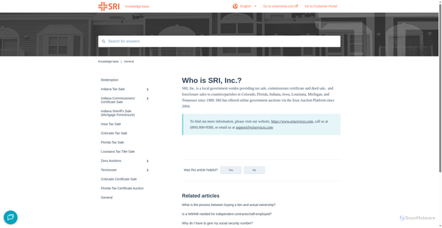 Security scan screenshot of https://help.sriservices.com/knowledge/who-is-sri-inc