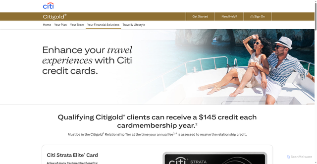 Security scan screenshot of https://citigold.citi.com/financial/citicards.html