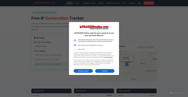 Security scan screenshot of https://iptrackeronline.com