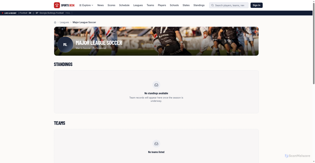 Security scan screenshot of https://sportsdesk.co/leagues/mls